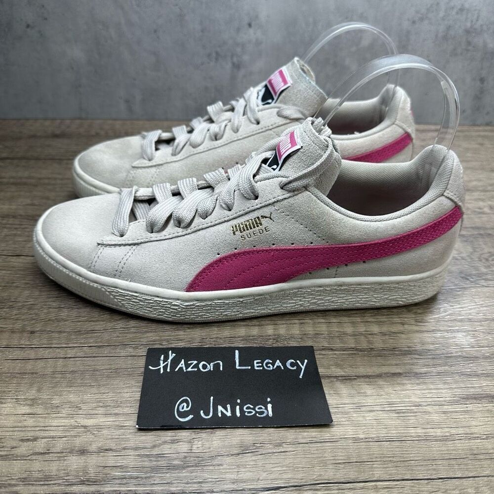 Puma~Women's~Suede Gray/Pink Classic Comfort Shoes Sneakers~Size 9